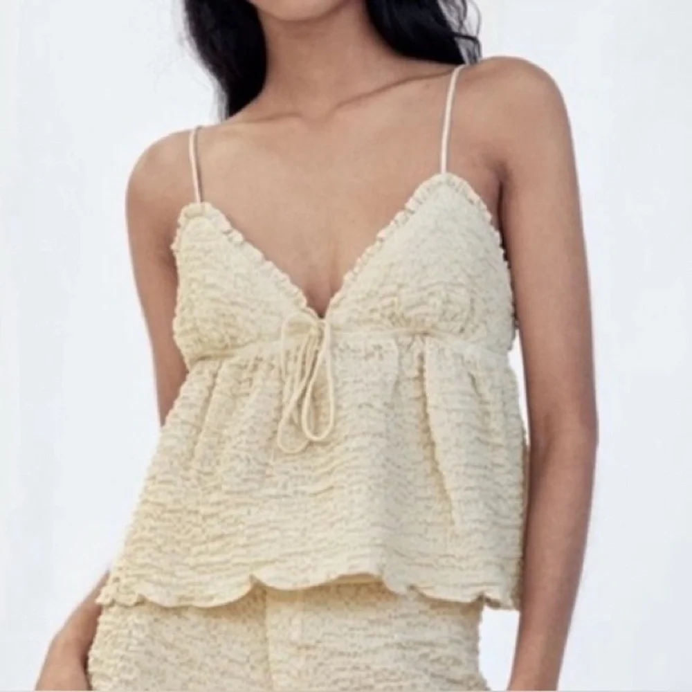 Zara Puckered Gauze Cropped Cami Sz S EUC - Picture 1 of 4